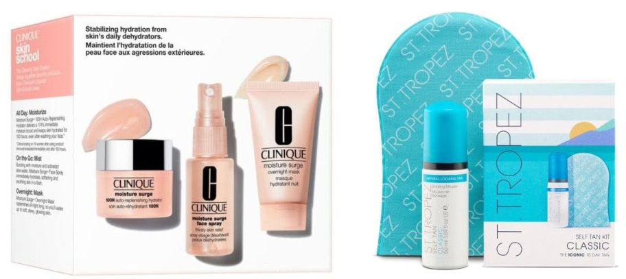 clinique and st tropez kits next to eachother