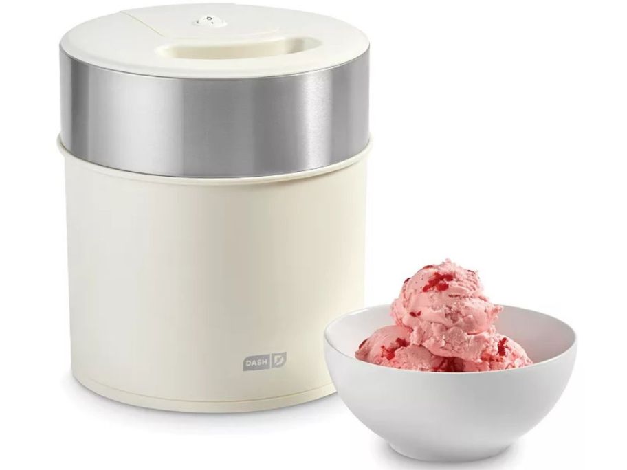 An ice cream maker with ice cream in front of it 
