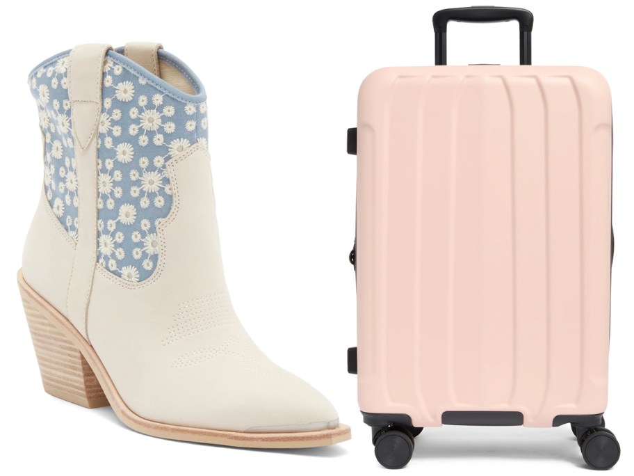 Dolce Vita Women's Nashe Western Booties and Calpak Moon 20" Hardside Carry-on Luggage
