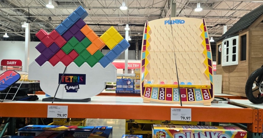 giant tetris and plinko games on display at costco