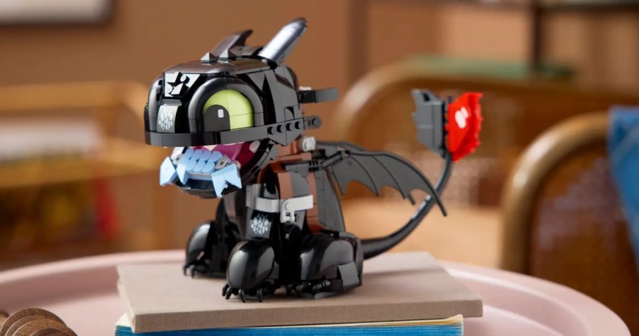 a LEGO How to Train your Dragon Toothless dragon on a table
