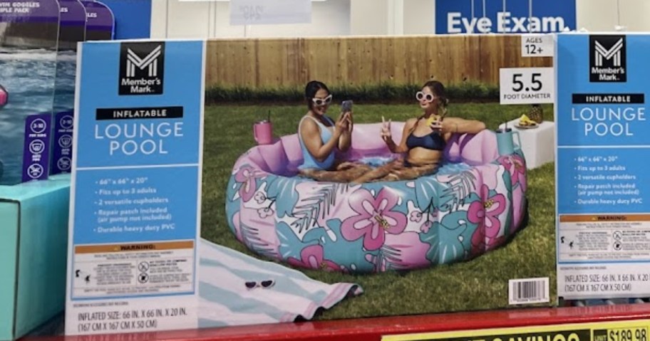 a box with an inflatable pool on a Sam's Club shelf
