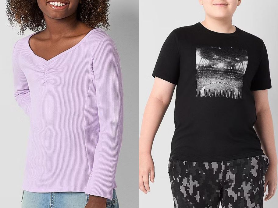 Stock images of a girl and a boy wearing JCPenney Clearance clothing