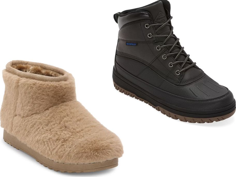 Stock images of a women's and a men's boot from JCPenney