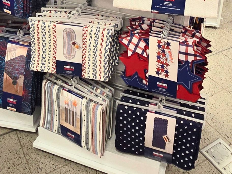 A rack of Celebrate Together Americana Table Runners at Kohl's