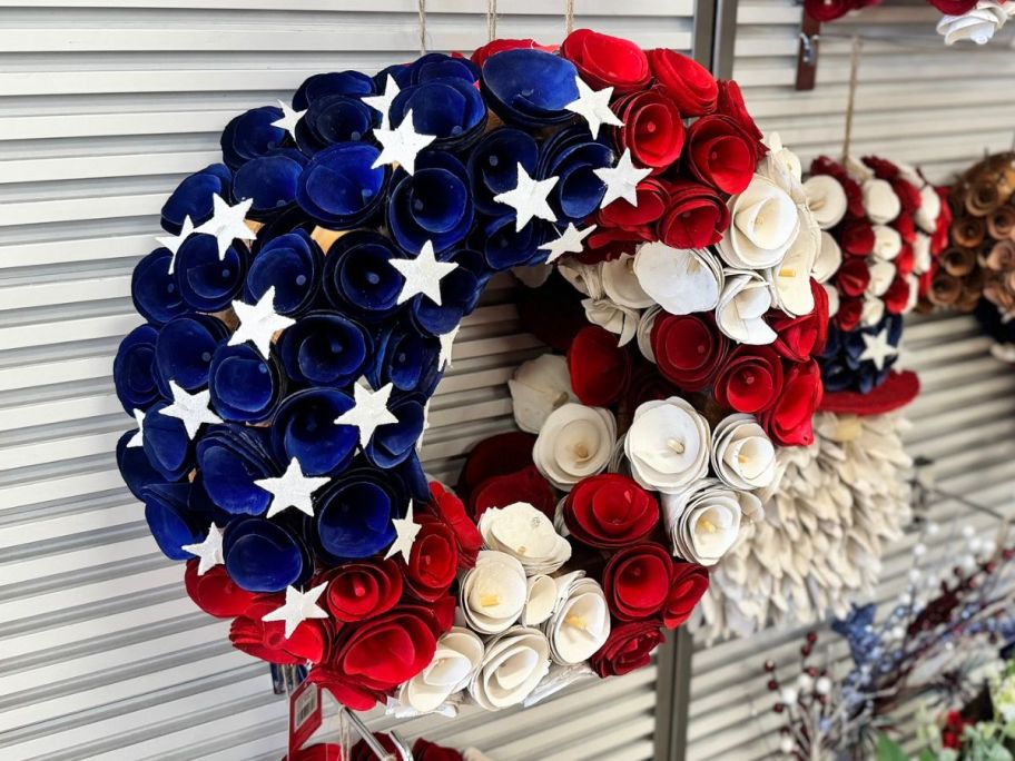 A Celebrate Together Americana Stars & Stripes Wood Curl Wreath