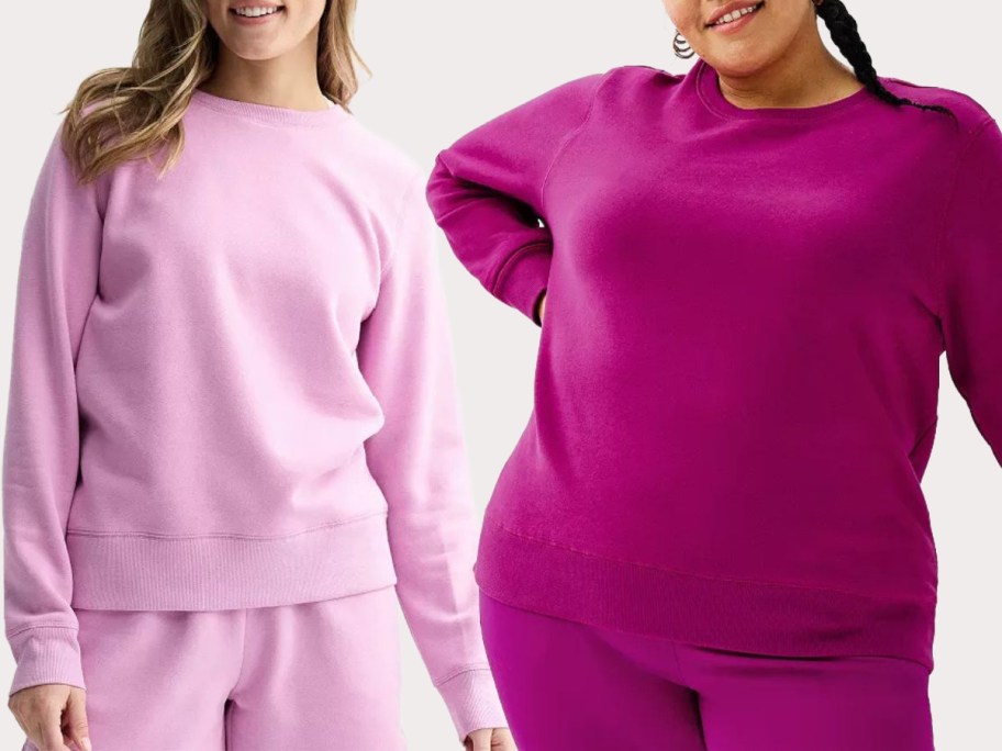 Stock images of two women wearing Tek Gear Sweatshirts