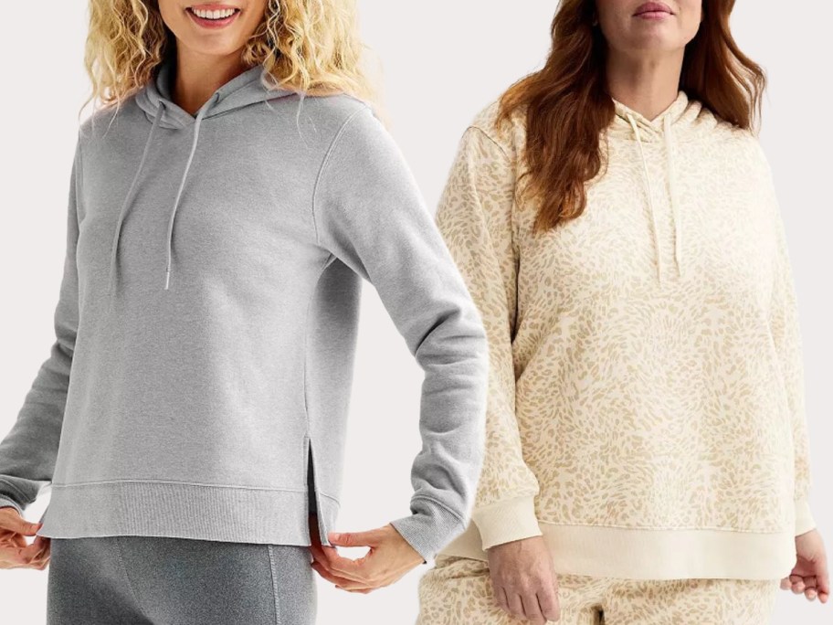 Stock images of two women wearing Tek Gear pullover hoodies