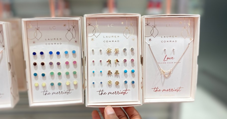 lc lauren conrad earrings sets on display in store