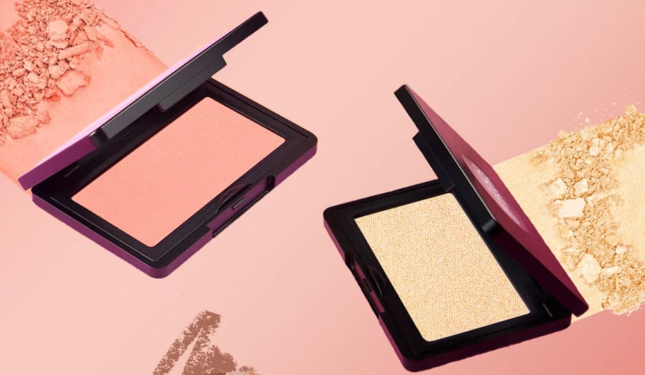 opened pans of blush and highlighter