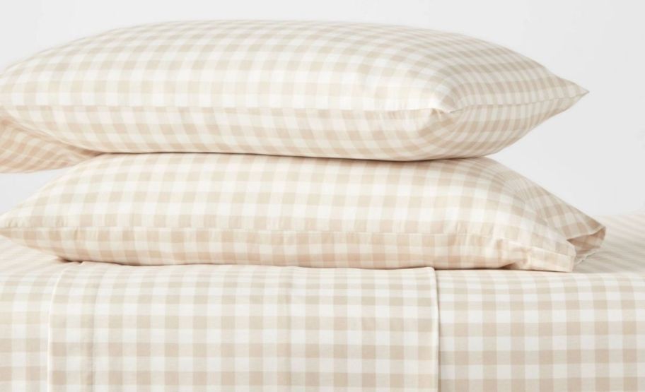 khaki gingham sheet set