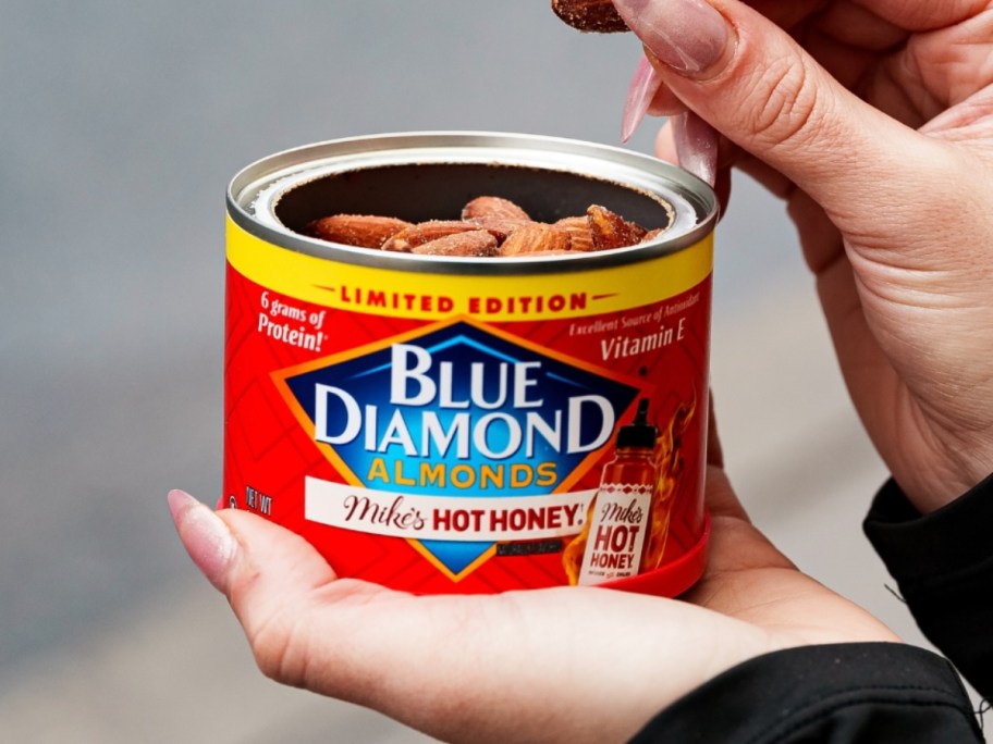 can of mike's hot honey blue diamond almonds