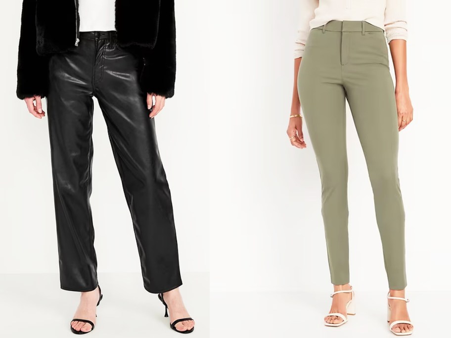 two women in black and green pants