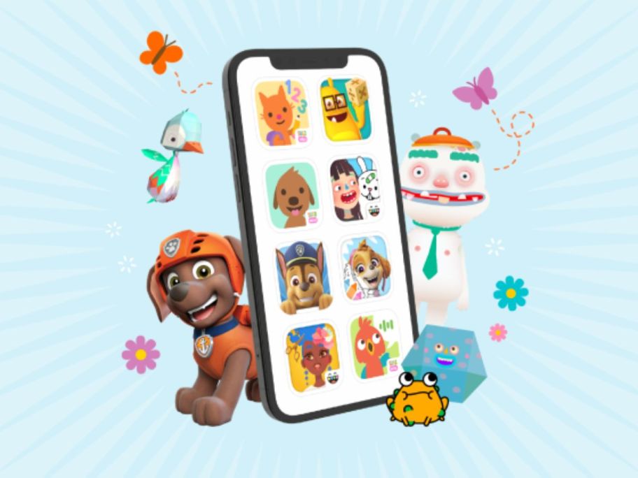 Piknik Apps on a phone with cartoon of paw patrol dog