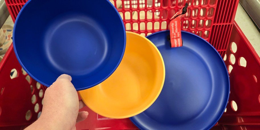 Room Essentials Plates and Bowls in a Target Cart