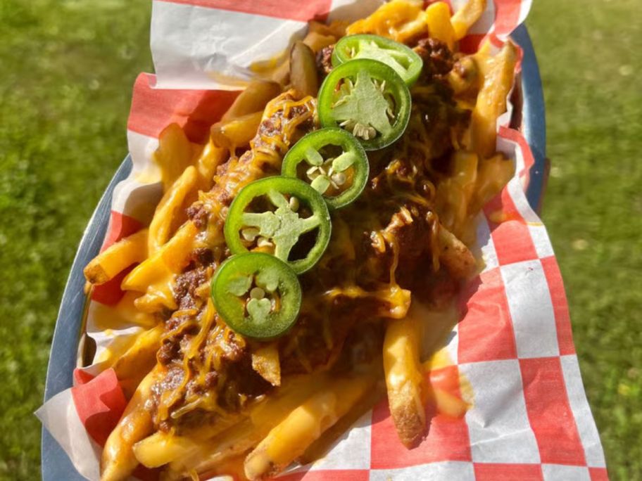Smashburger Fries loaded with jalapeños, bacon, and cheese