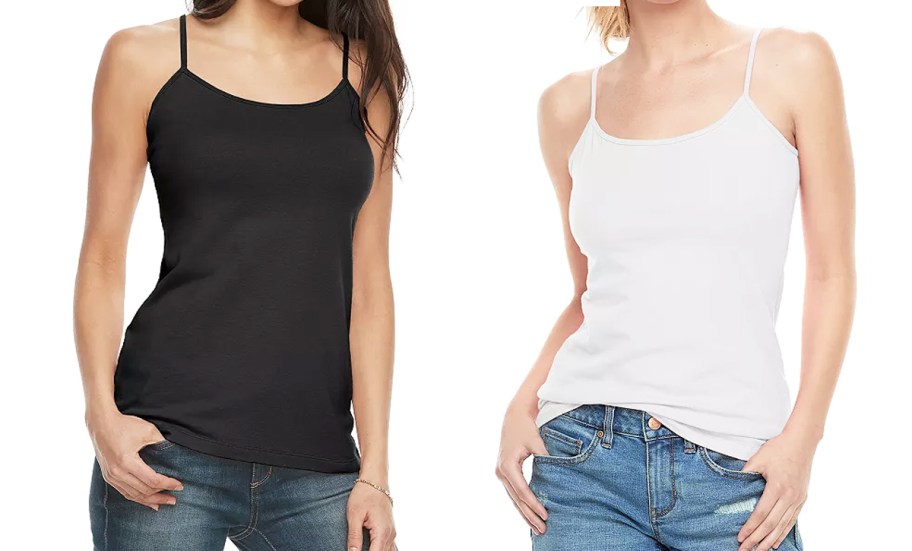 two women in black and white camis