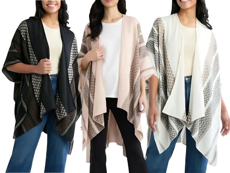3 women wearing striped dusters