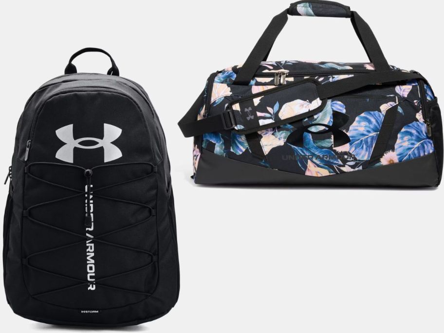 Stock image of an under armour backpack and duffel bag