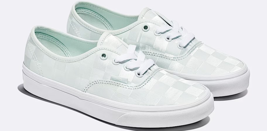pair of mint green checkerboard sneakers