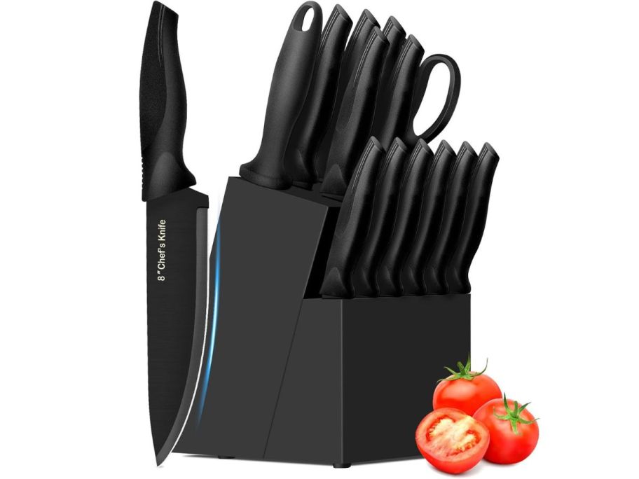 black knife block with knives