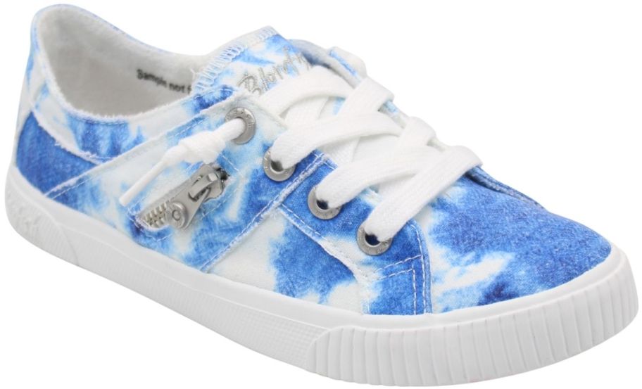 a blue and white tie dyed womens lace up sneaker