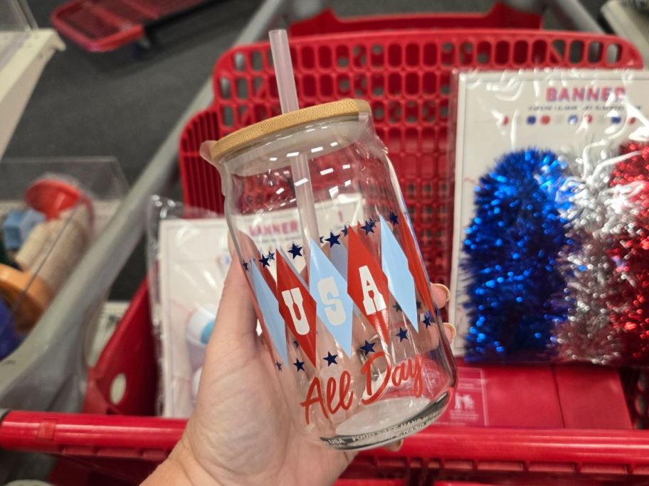 USA All Day Novelty Glass in hand in store