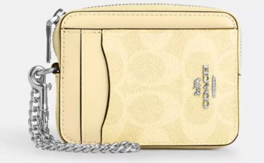 yellow Coach Zip Card Case In Signature Canvas