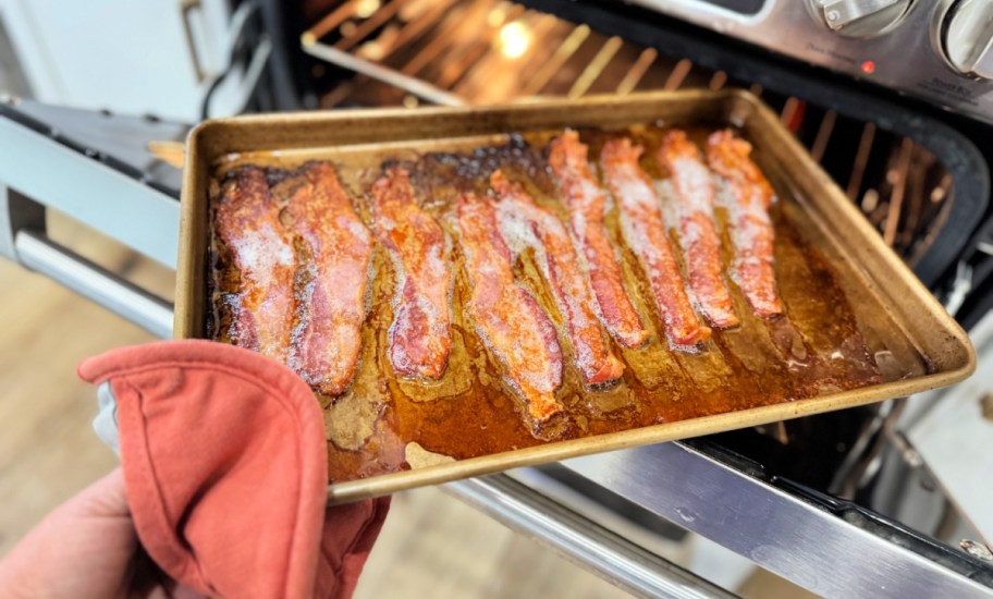 cooking bacon on a sheet pan using the oven 