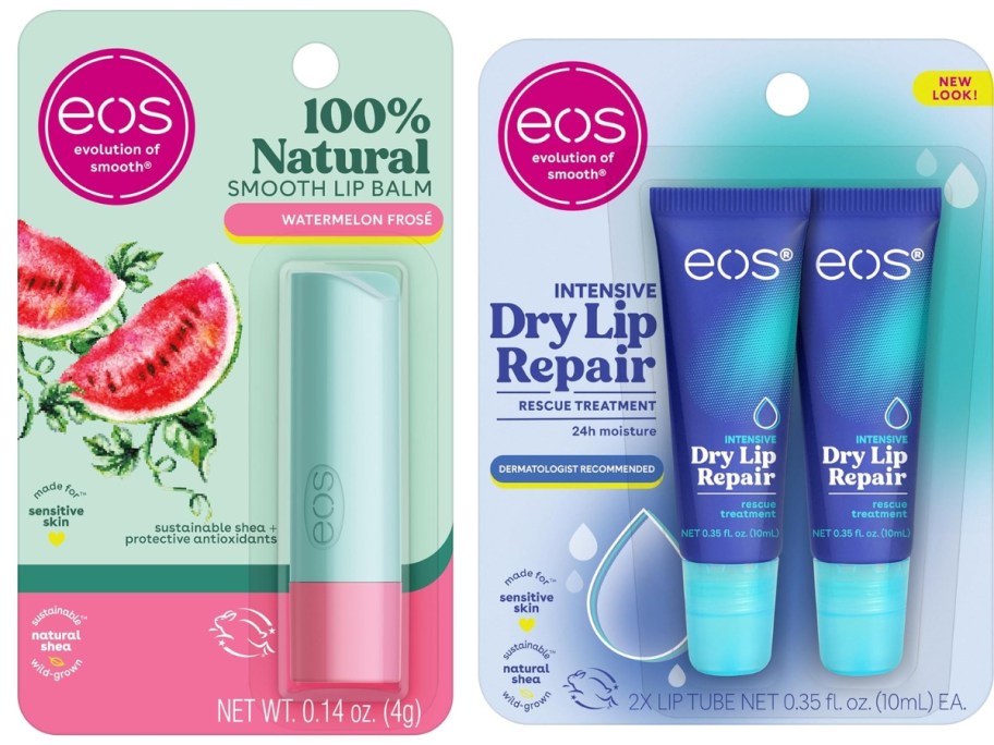 stock images of eos lip balm and dry lip repair 2-pack