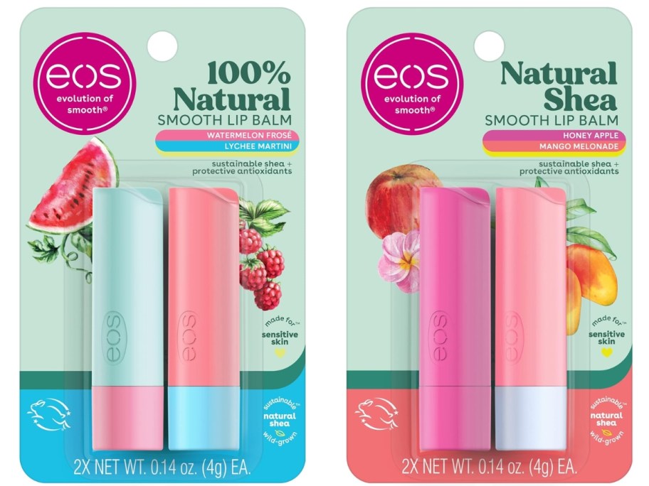 two stock images of eos lip balm 2-packs