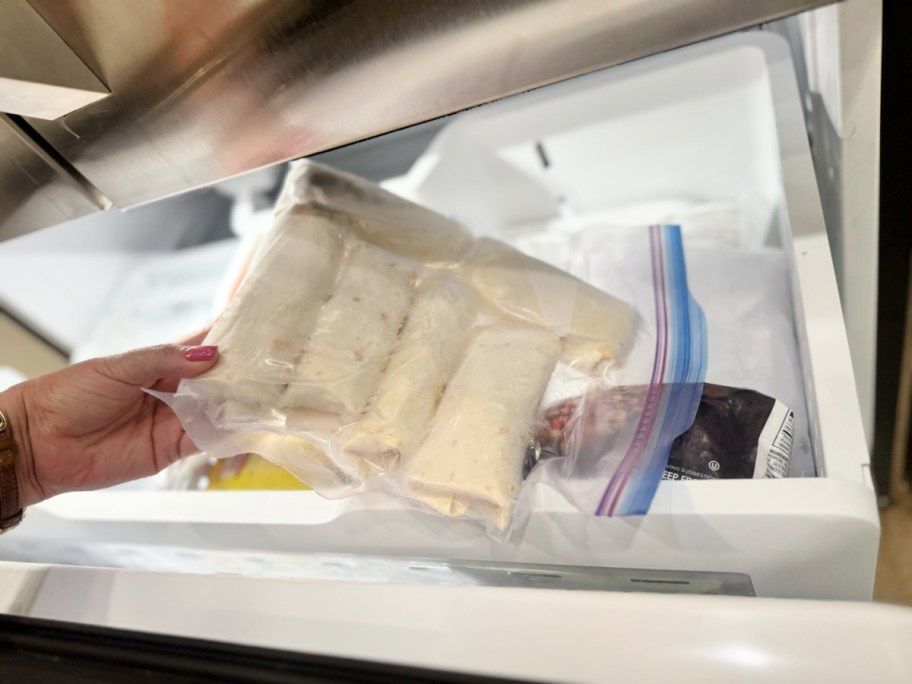 freezer bag with breakfast burritos