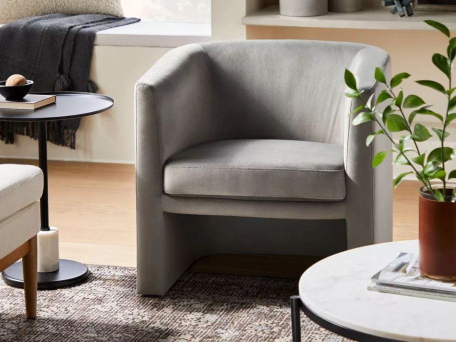 grey Threshold designed w/ Studio McGee Vernon Upholstered Barrel Accent Chair in living room