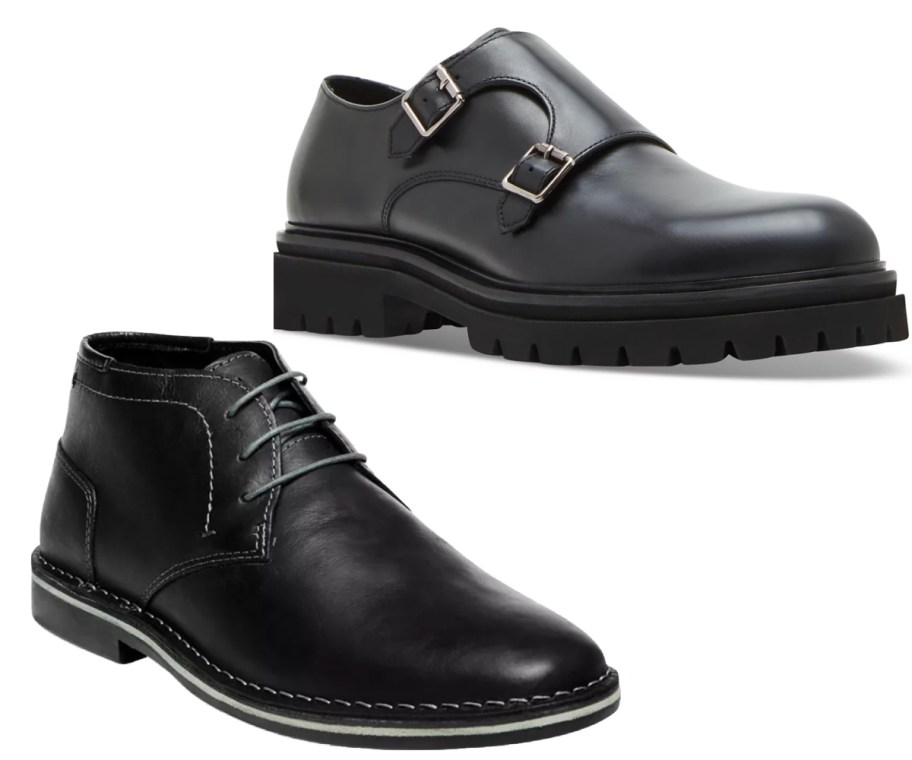 black leather chukka boots and buckle mens shoes