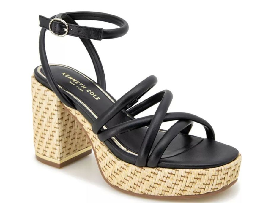 black Kenneth Cole New York Women's Daphne Platform Strappy Raffia Sandal