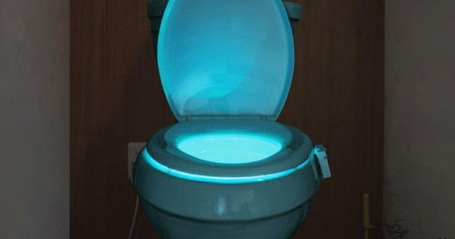 toilet with teal light