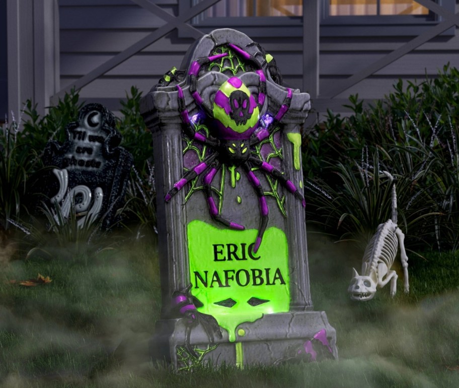 a lighted tombstone yard decor 