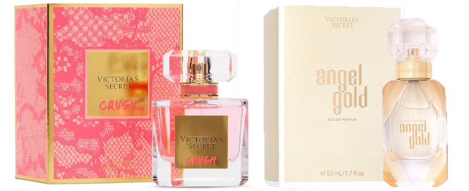 two victorias secret perfume bottles and boxes