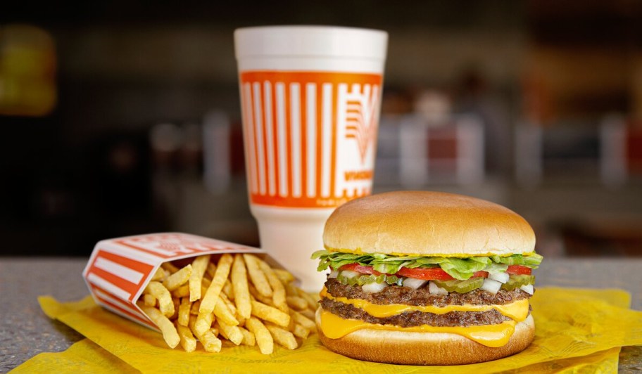 burger, fries, and fountain soda from Whataburger