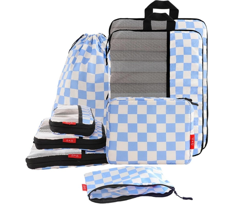 8 piece checkerboard print packing cube set
