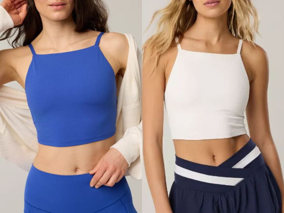 Stock images of two women wearing Offline By Aerie Real Me Apron Longline Sports Bras