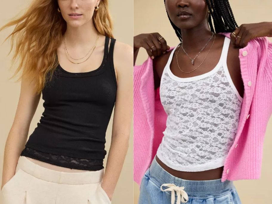 2 women wearing Aerie tank tops