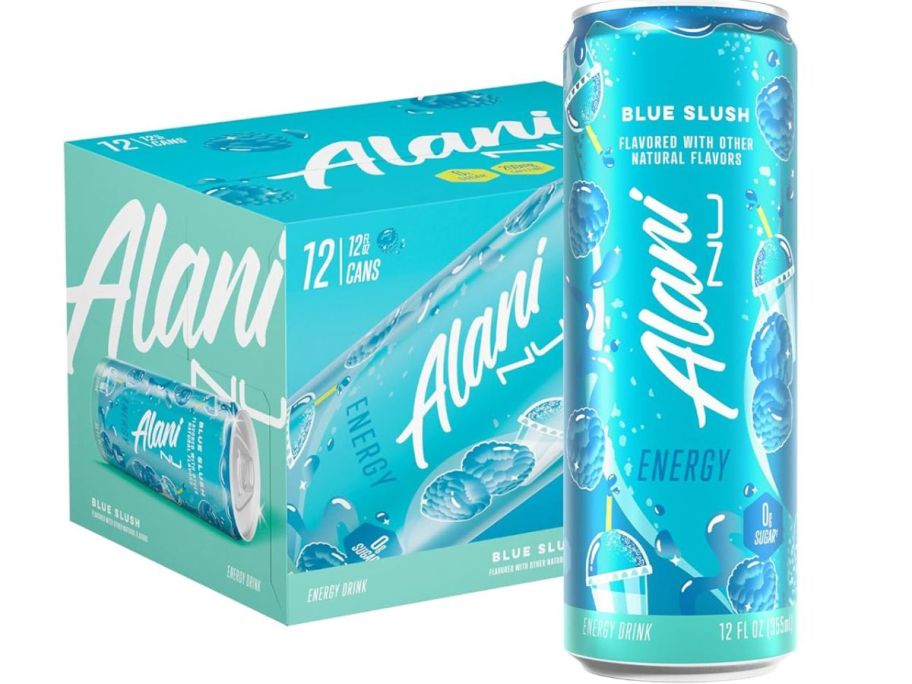 A 12-pack of Alani Blue Slush Energy Drinks