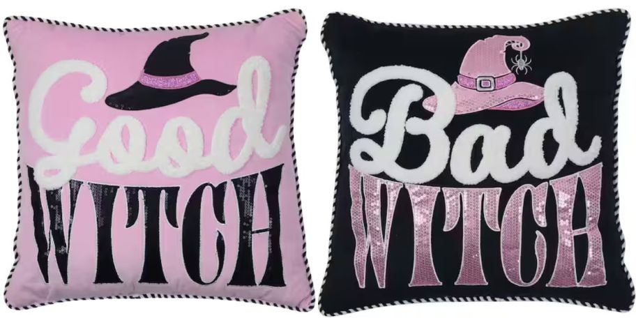 Pink and Black Good Witch and Bad Witch Reversible Pillows