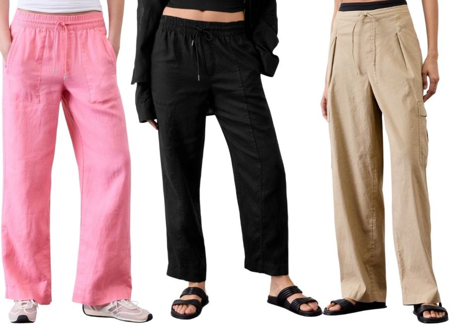 3 models wearing differrent styles of linen pnts