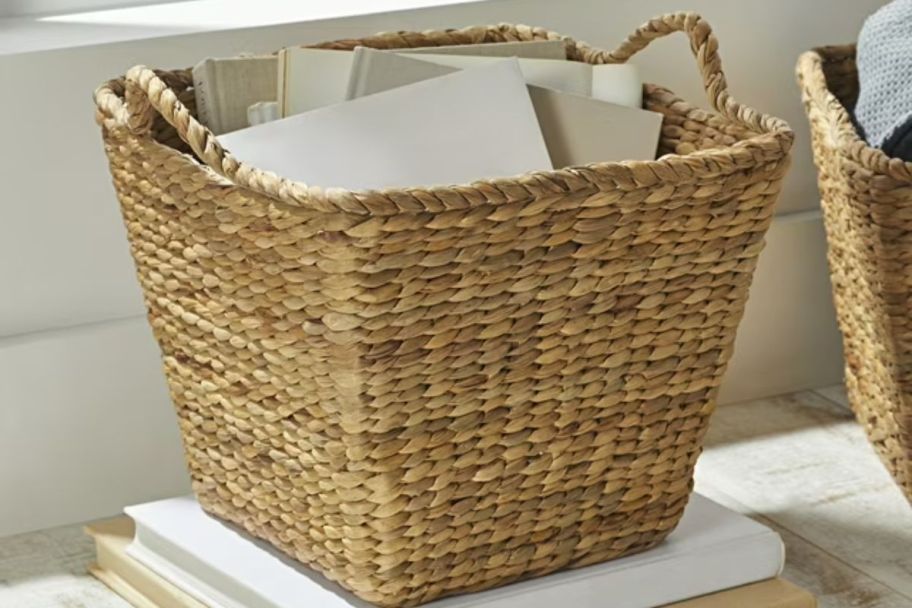 A square rattan basket
