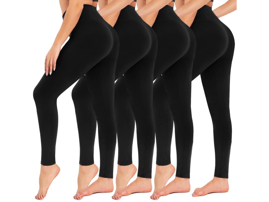women modeling pairs of black leggings
