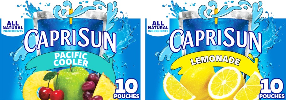 boxes of Capri Sun in Pacific Cooler and Lemonade flavors