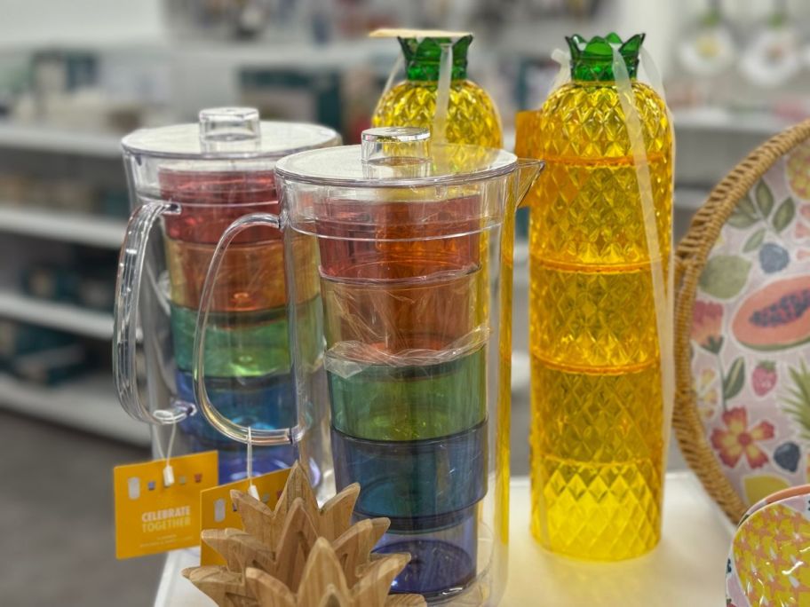 several colorful cups stacked on top of one another 