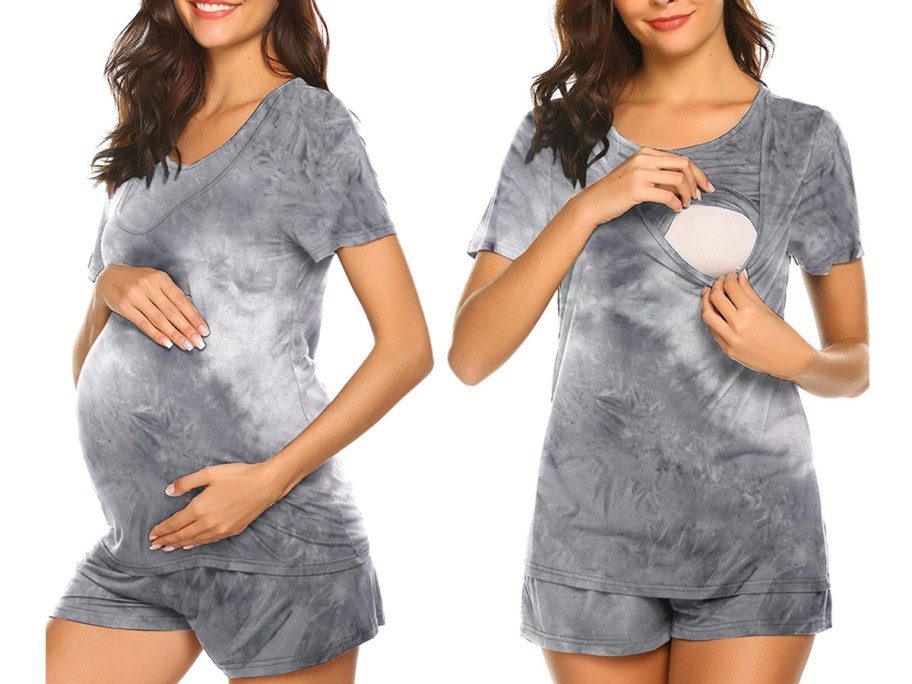 EKOUAER Nursing 2-Piece Lounge Set being wordn by a model